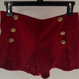 Red micro shirt with nautical gold buttons